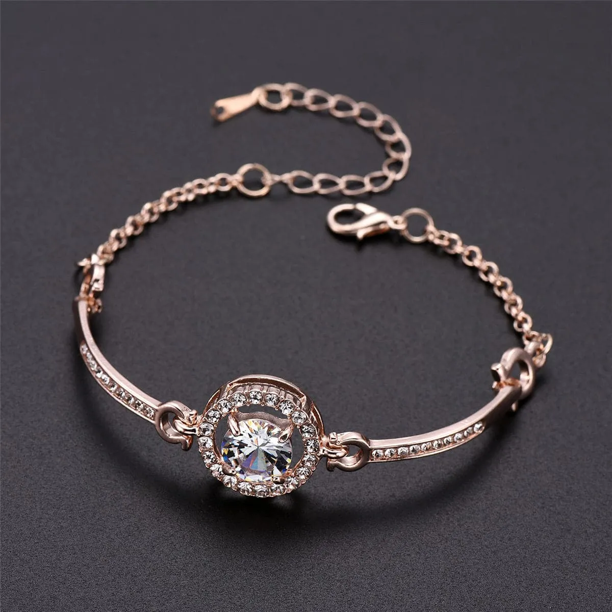 Cubic Zirconia & 18K Rose Gold-Plated Circle-Accent Bracelet