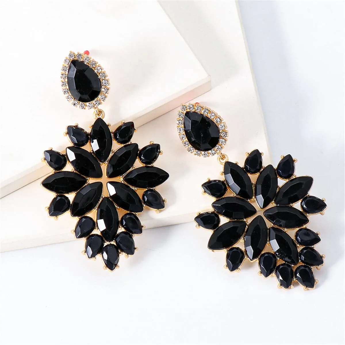 Cubic Zirconia & Black Crystal Marquise-Cut Cluster Drop Earrings