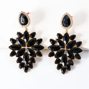 Cubic Zirconia & Black Crystal Marquise-Cut Cluster Drop Earrings