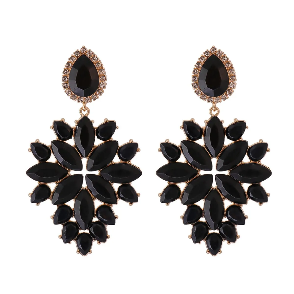 Cubic Zirconia & Black Crystal Marquise-Cut Cluster Drop Earrings