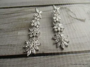 Cubic Zirconia Floral Bridal Dangle Earrings