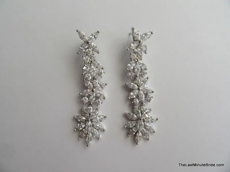Cubic Zirconia Floral Bridal Dangle Earrings