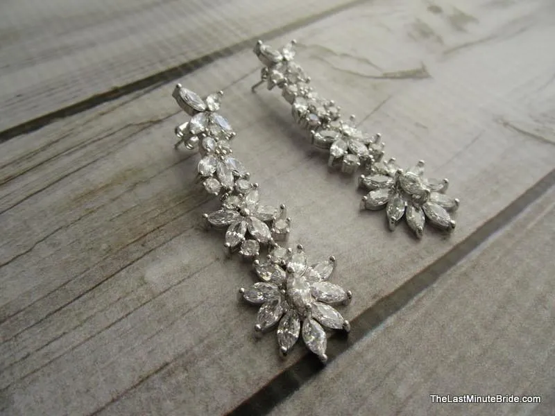 Cubic Zirconia Floral Bridal Dangle Earrings