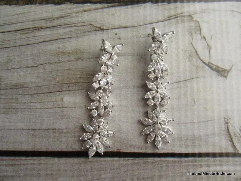 Cubic Zirconia Floral Bridal Dangle Earrings