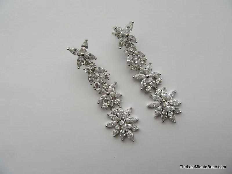 Cubic Zirconia Floral Bridal Dangle Earrings