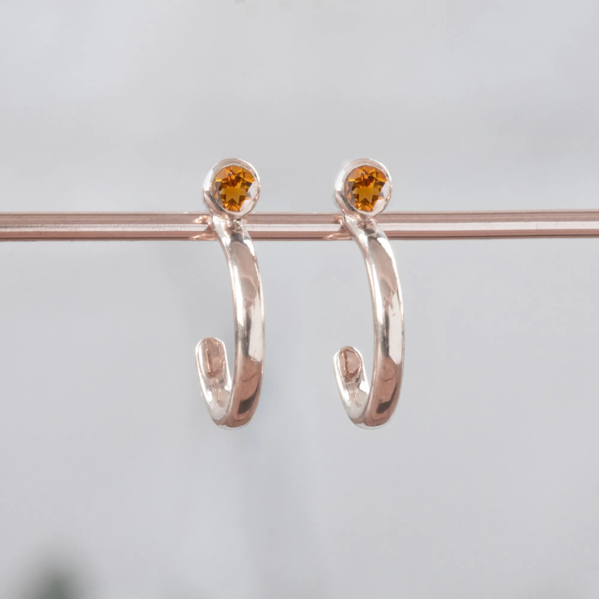 Custom Citrine Birthstone Hoop Earrings | 14K Rose Gold