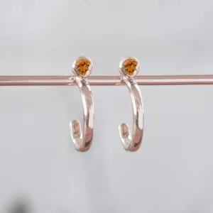 Custom Citrine Birthstone Hoop Earrings | 14K Rose Gold