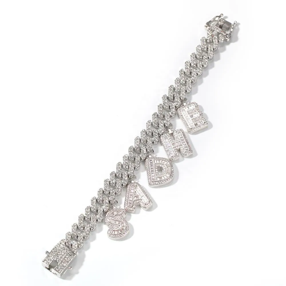 Custom Miami Cuban Link With Baguette Letters Rhinestone