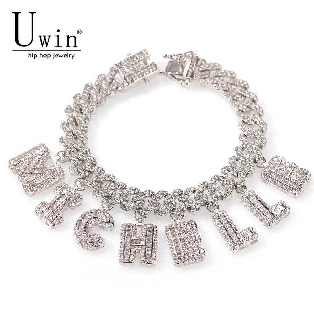 Custom Miami Cuban Link With Baguette Letters Rhinestone