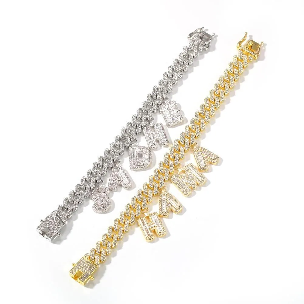 Custom Miami Cuban Link With Baguette Letters Rhinestone