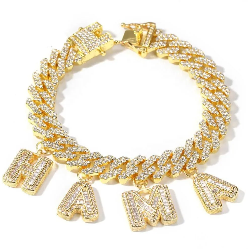 Custom Miami Cuban Link With Baguette Letters Rhinestone