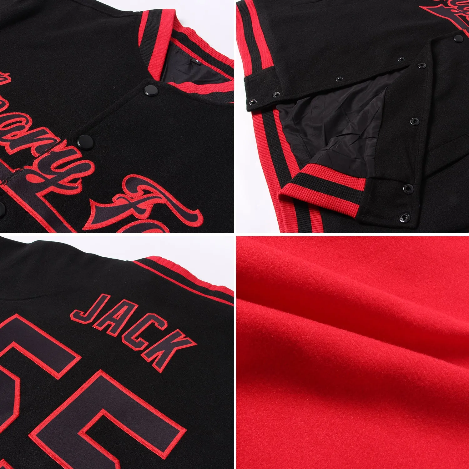Custom Red Gold-Navy Bomber Full-Snap Varsity Letterman Jacket