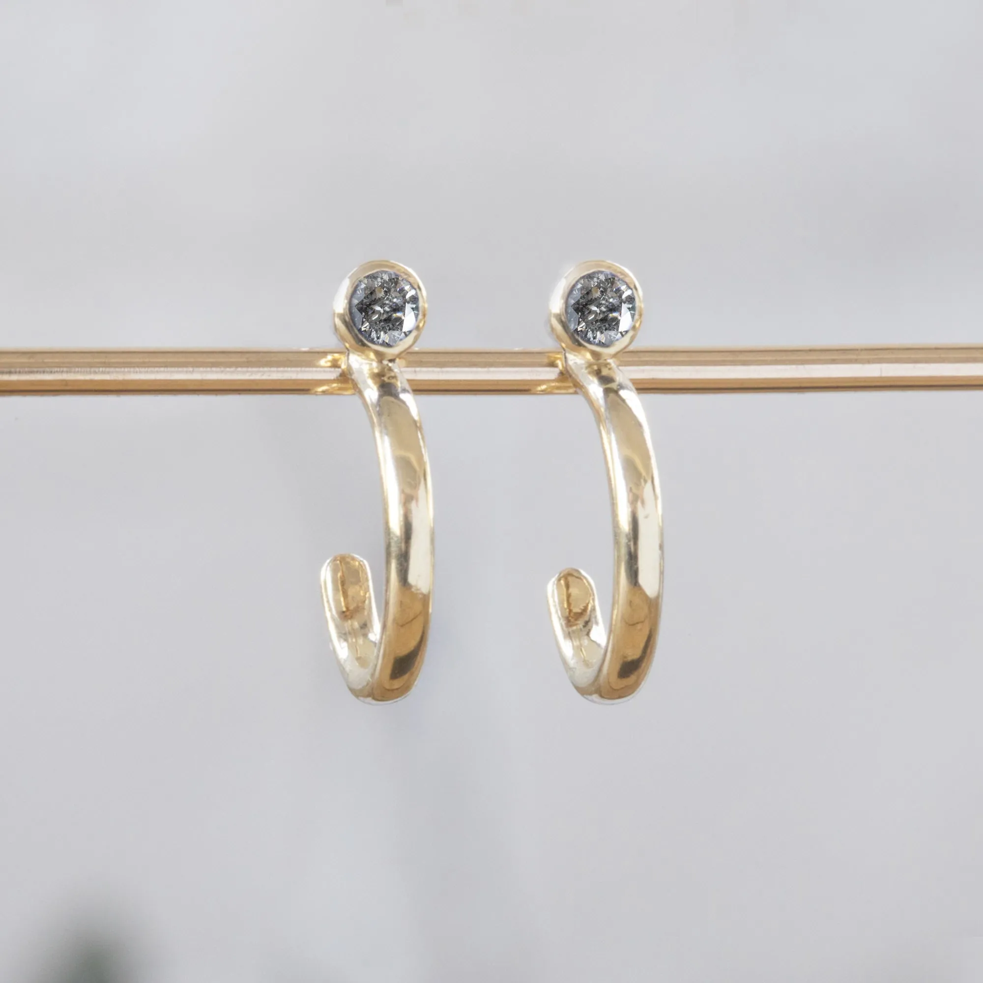 Custom Salt and Pepper Diamond Birthstone Hoop Earrings | 14K Yellow Gold