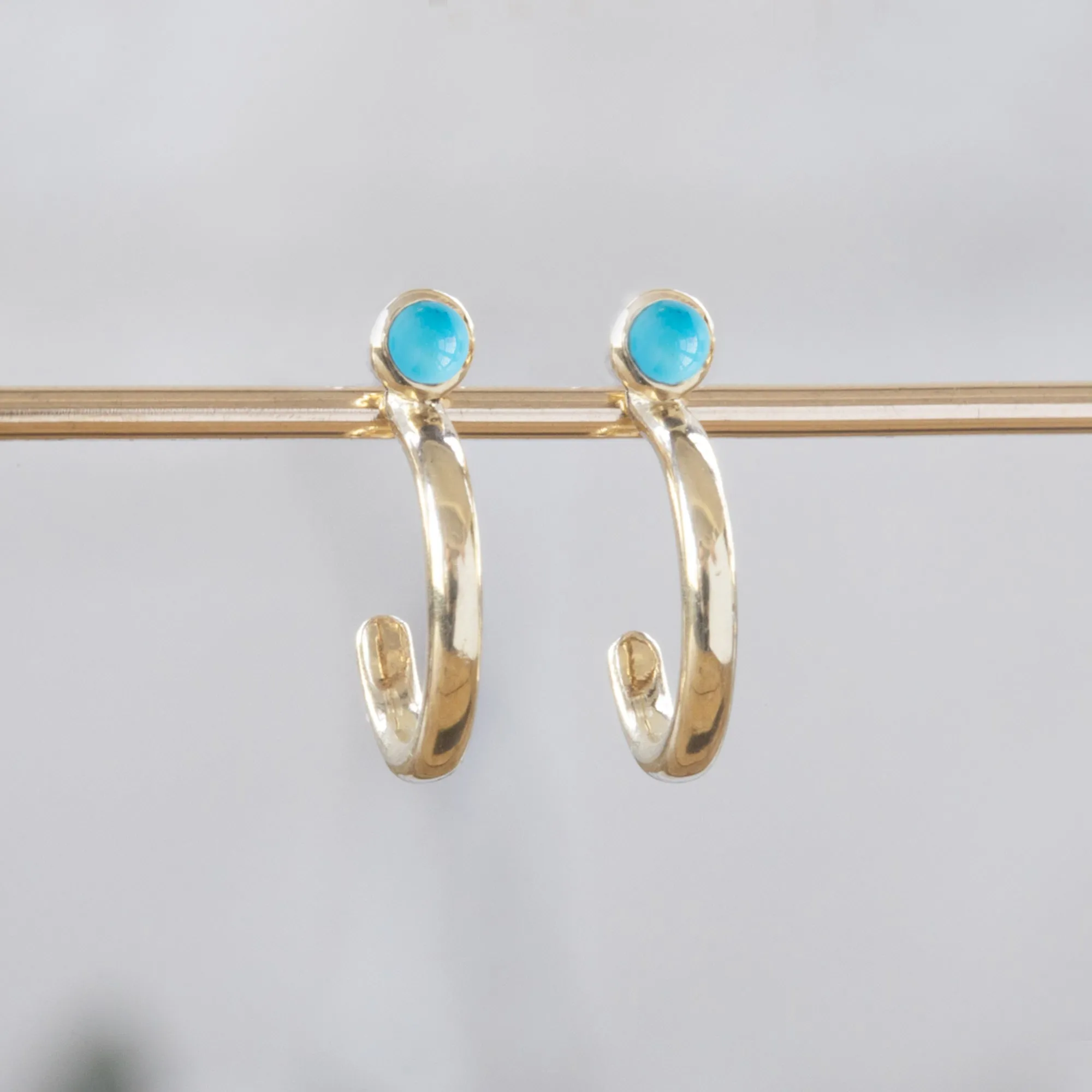 Custom Turquoise Birthstone Hoop Earrings | 14K Yellow Gold