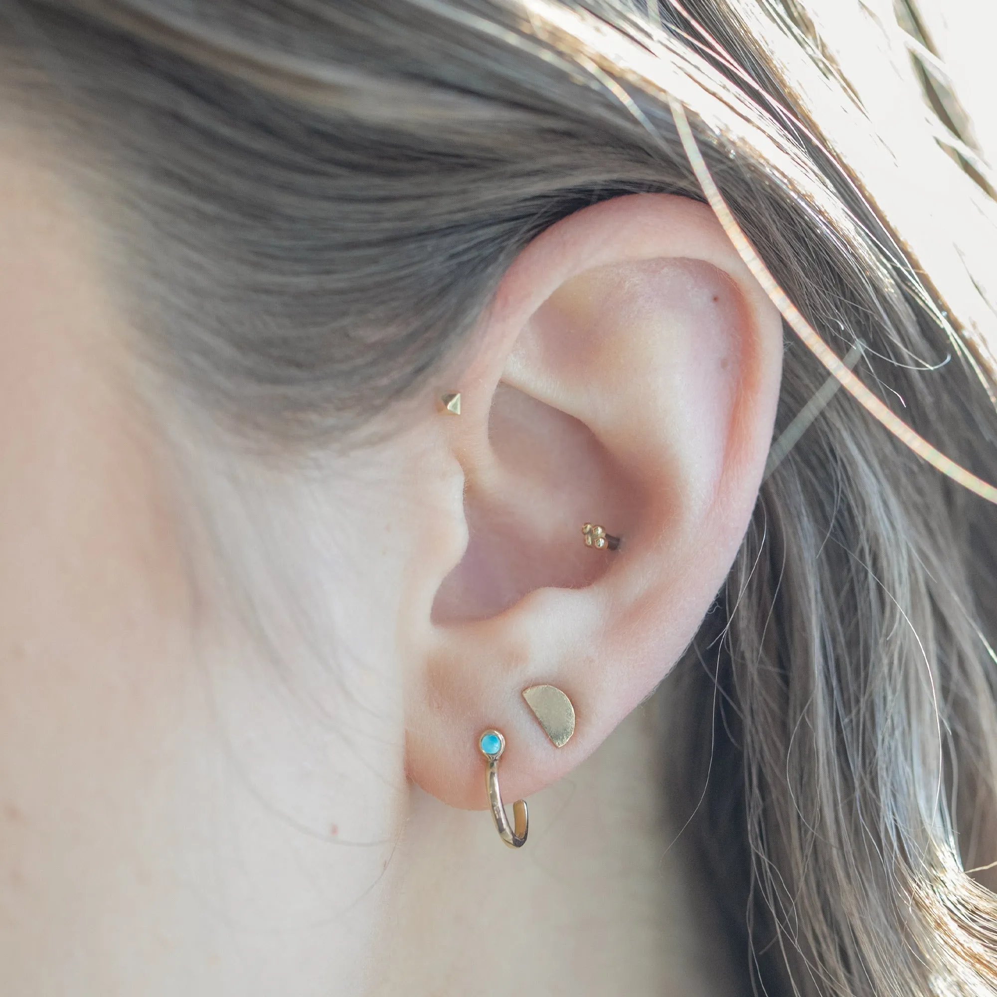 Custom Turquoise Birthstone Hoop Earrings | 14K Yellow Gold