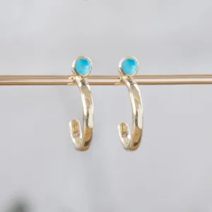 Custom Turquoise Birthstone Hoop Earrings | 14K Yellow Gold