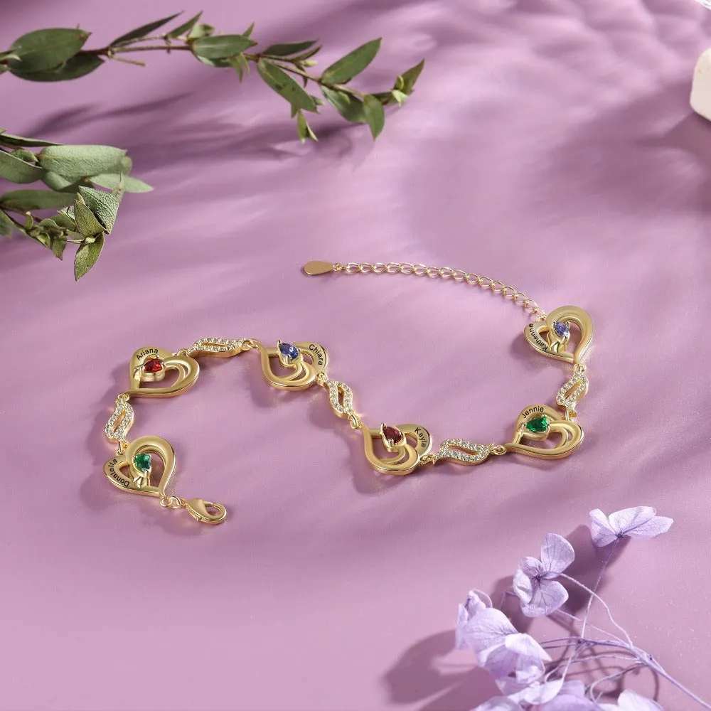 Customized 6 Birthstones Gold Bracelets