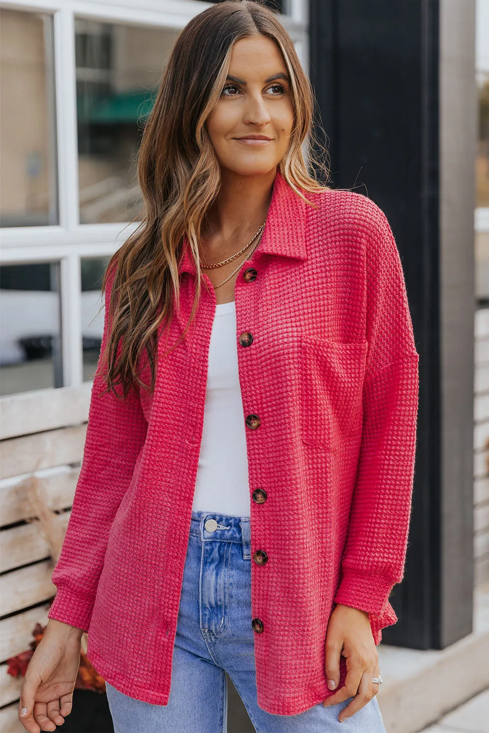Dallas Waffle-knit Collared Neck Dropped Shoulder Shirt