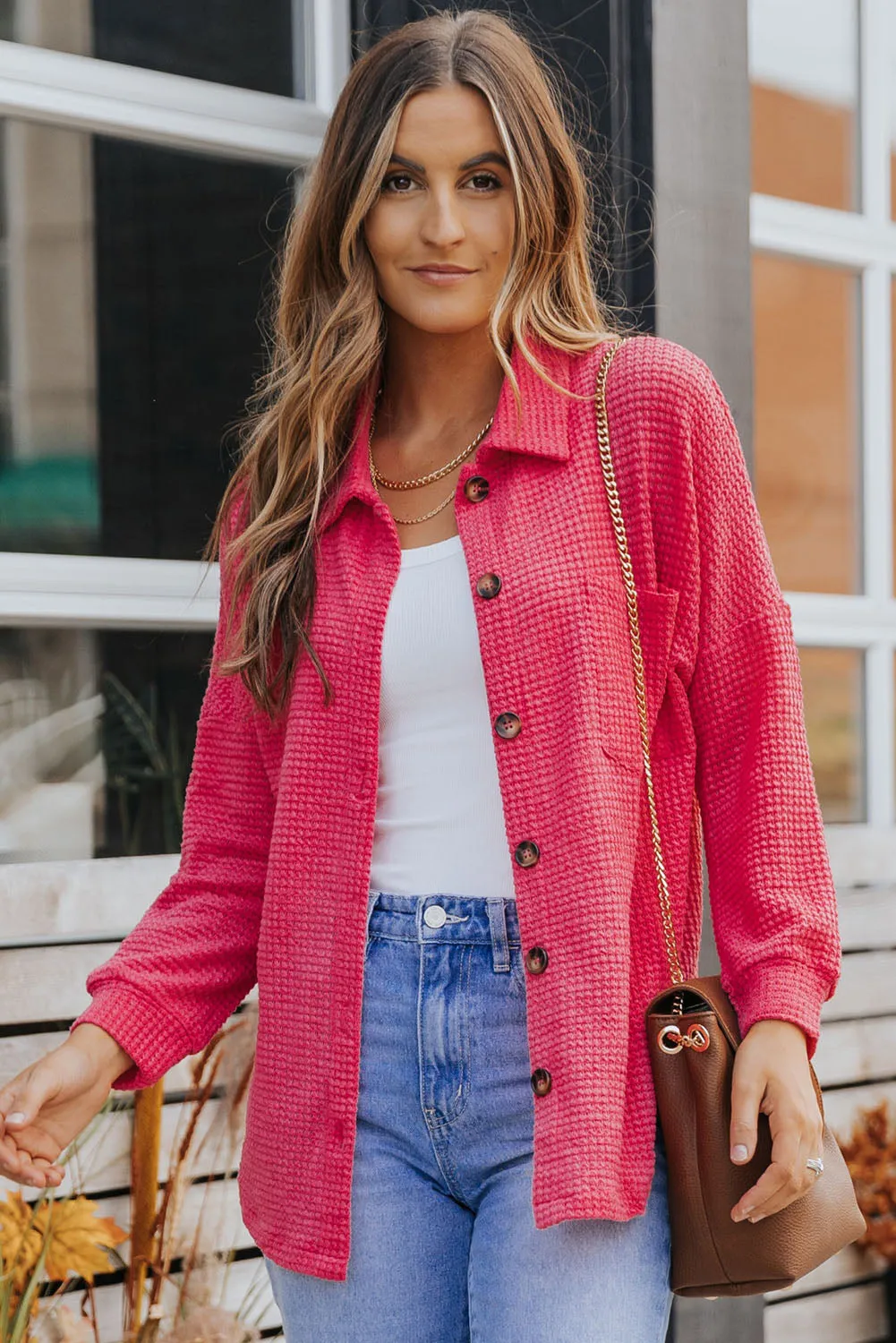 Dallas Waffle-knit Collared Neck Dropped Shoulder Shirt