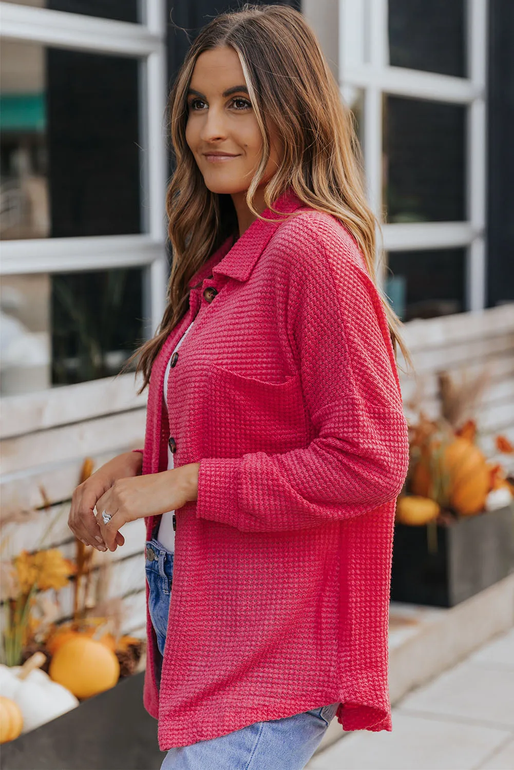 Dallas Waffle-knit Collared Neck Dropped Shoulder Shirt