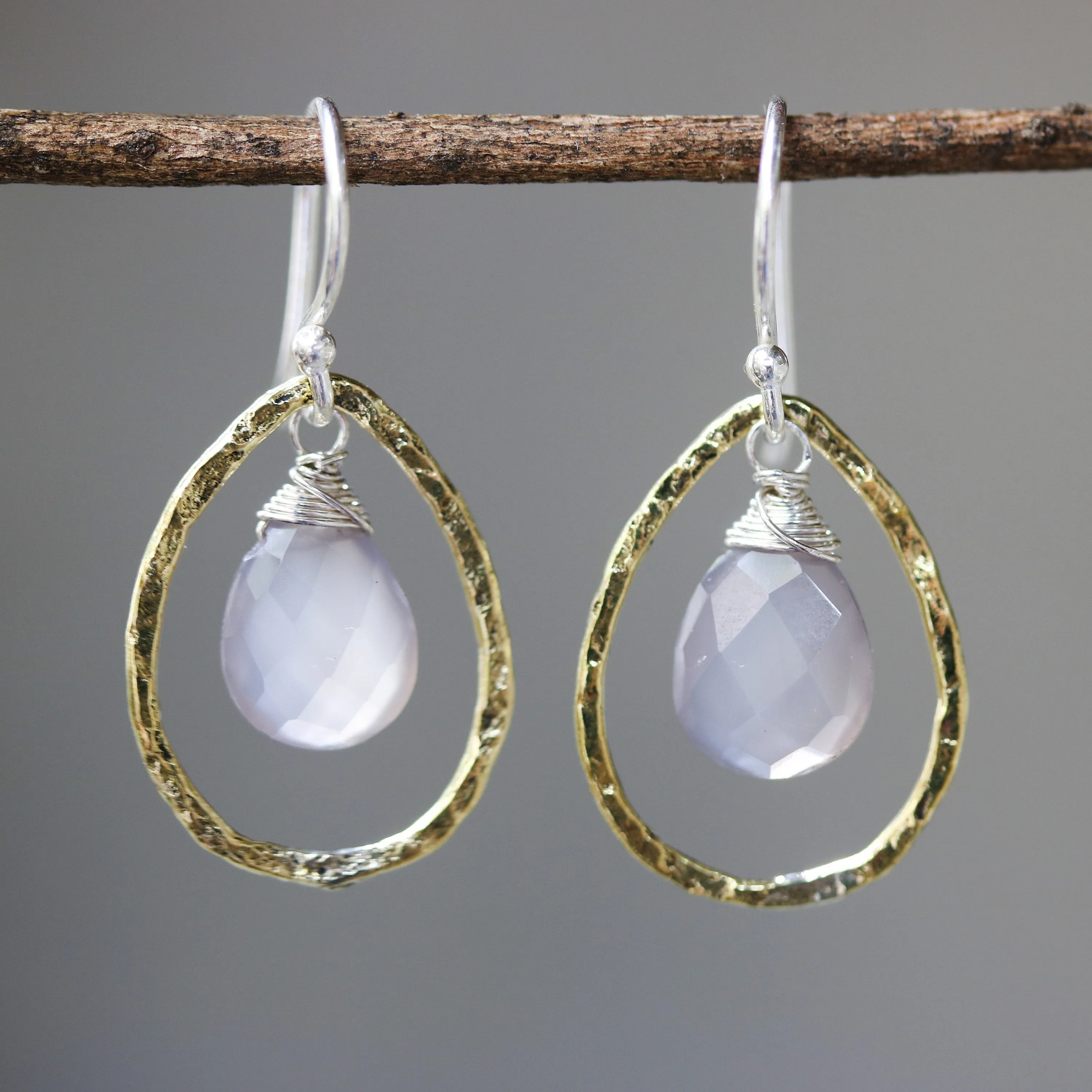 dangle earrings, drop earrings, chalcedony, gemstone earrings, birthstone earrings, boho earrings, silver earrings, brass earrings