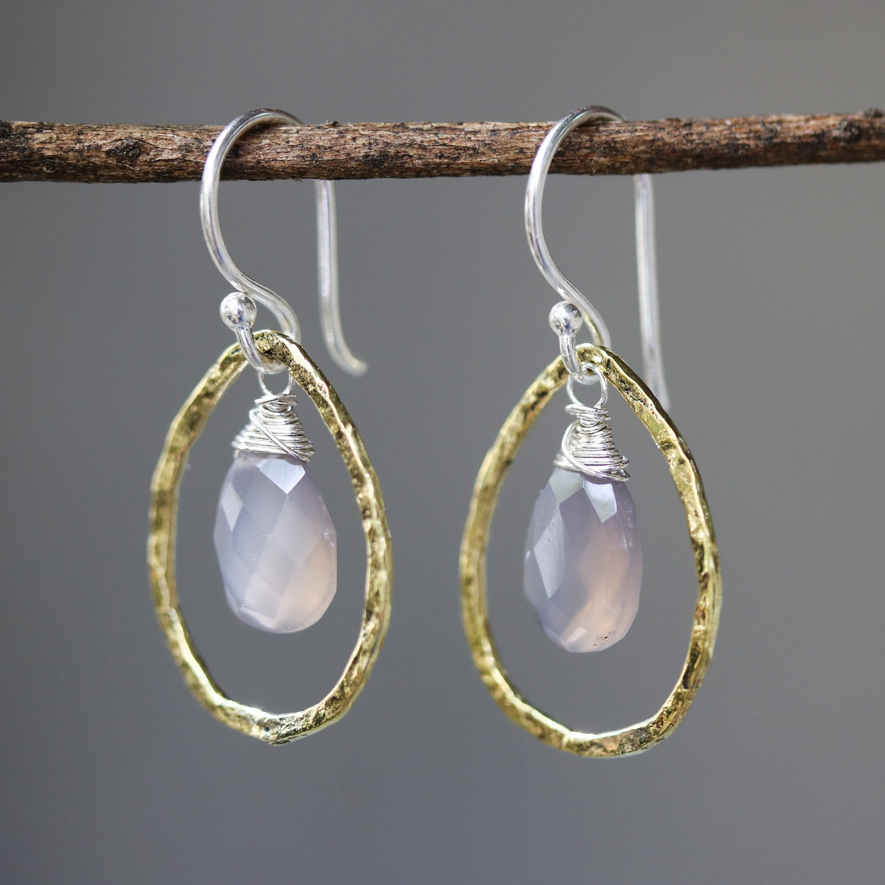 dangle earrings, drop earrings, chalcedony, gemstone earrings, birthstone earrings, boho earrings, silver earrings, brass earrings