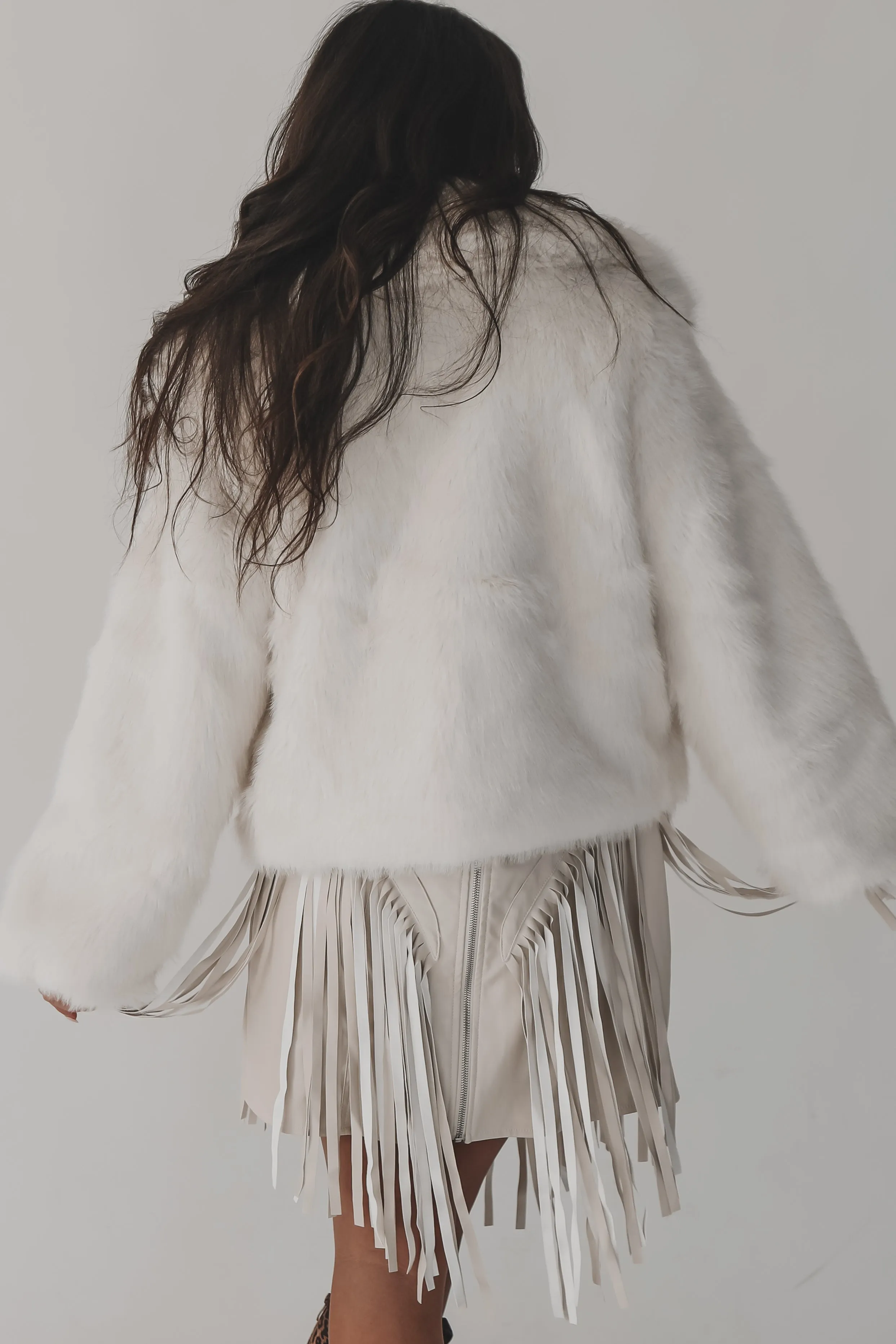 DEAL Running Late Cropped White Faux Fur Coat