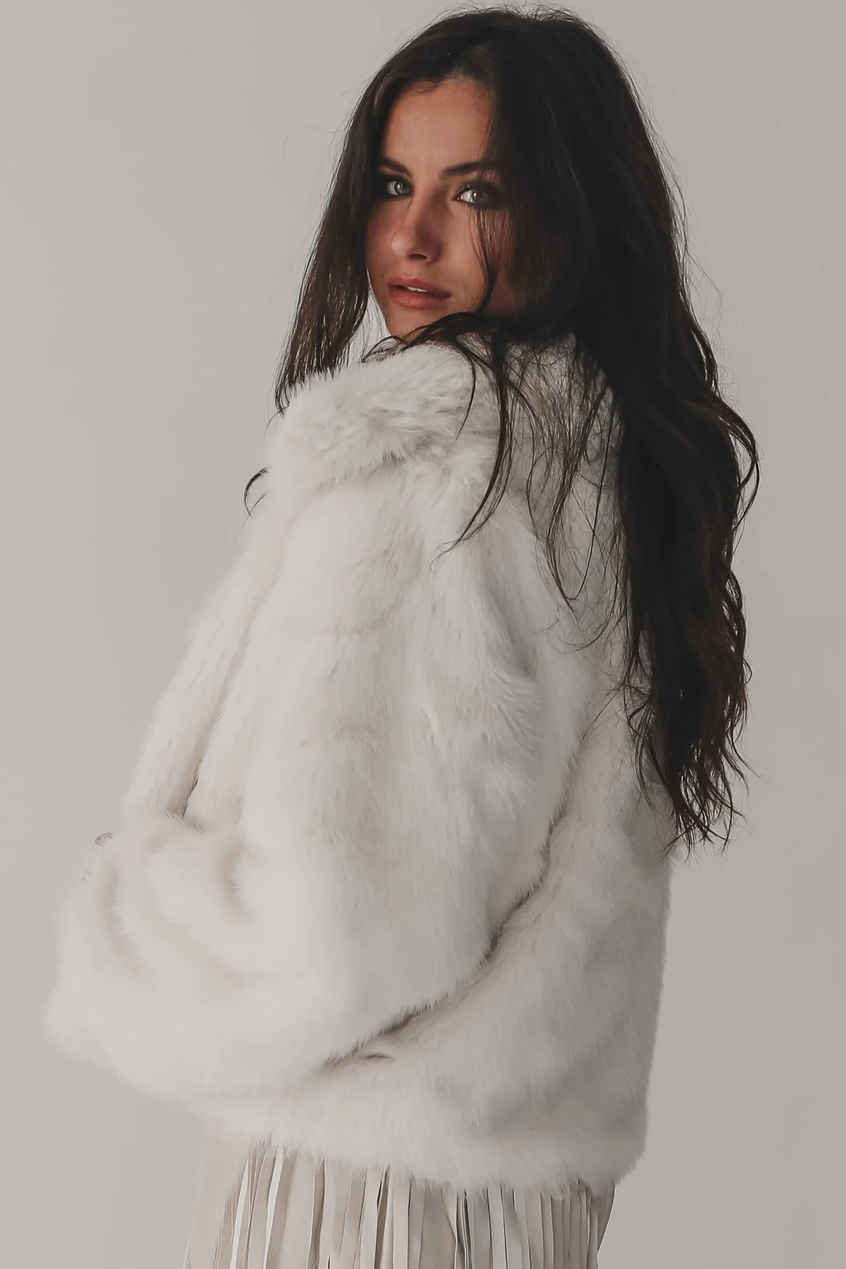 DEAL Running Late Cropped White Faux Fur Coat
