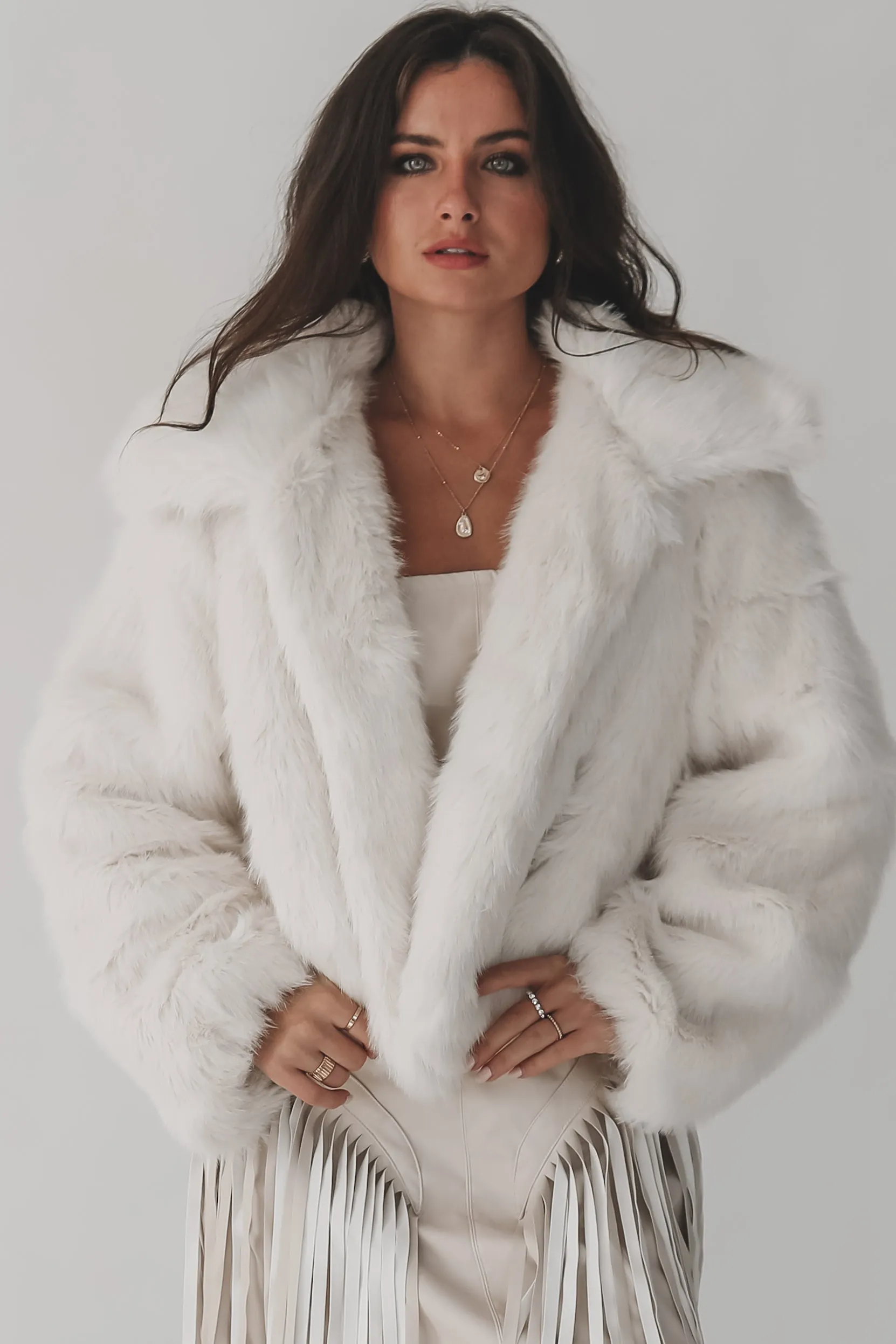 DEAL Running Late Cropped White Faux Fur Coat
