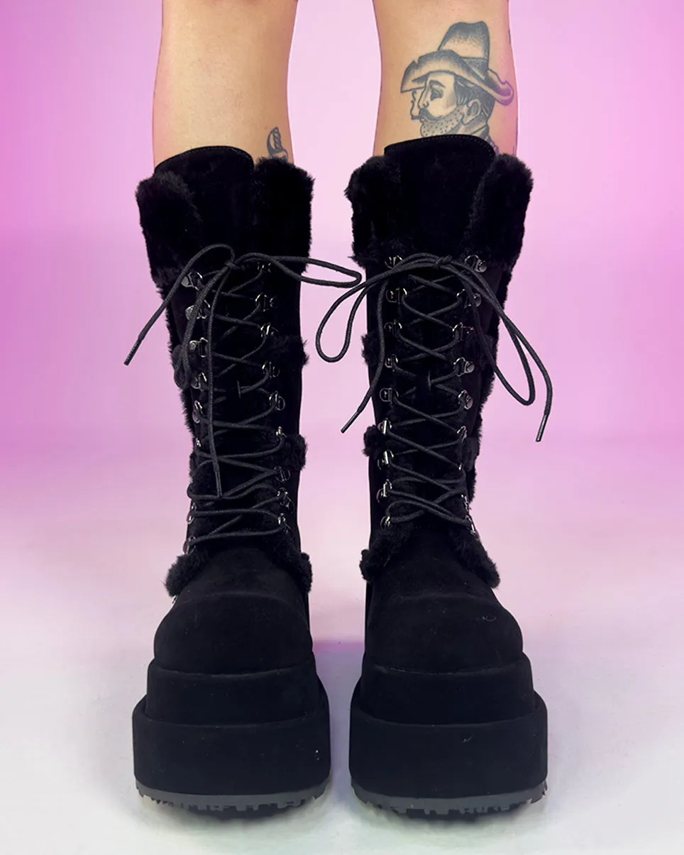 Demonia Black Bear Faux Fur Boots