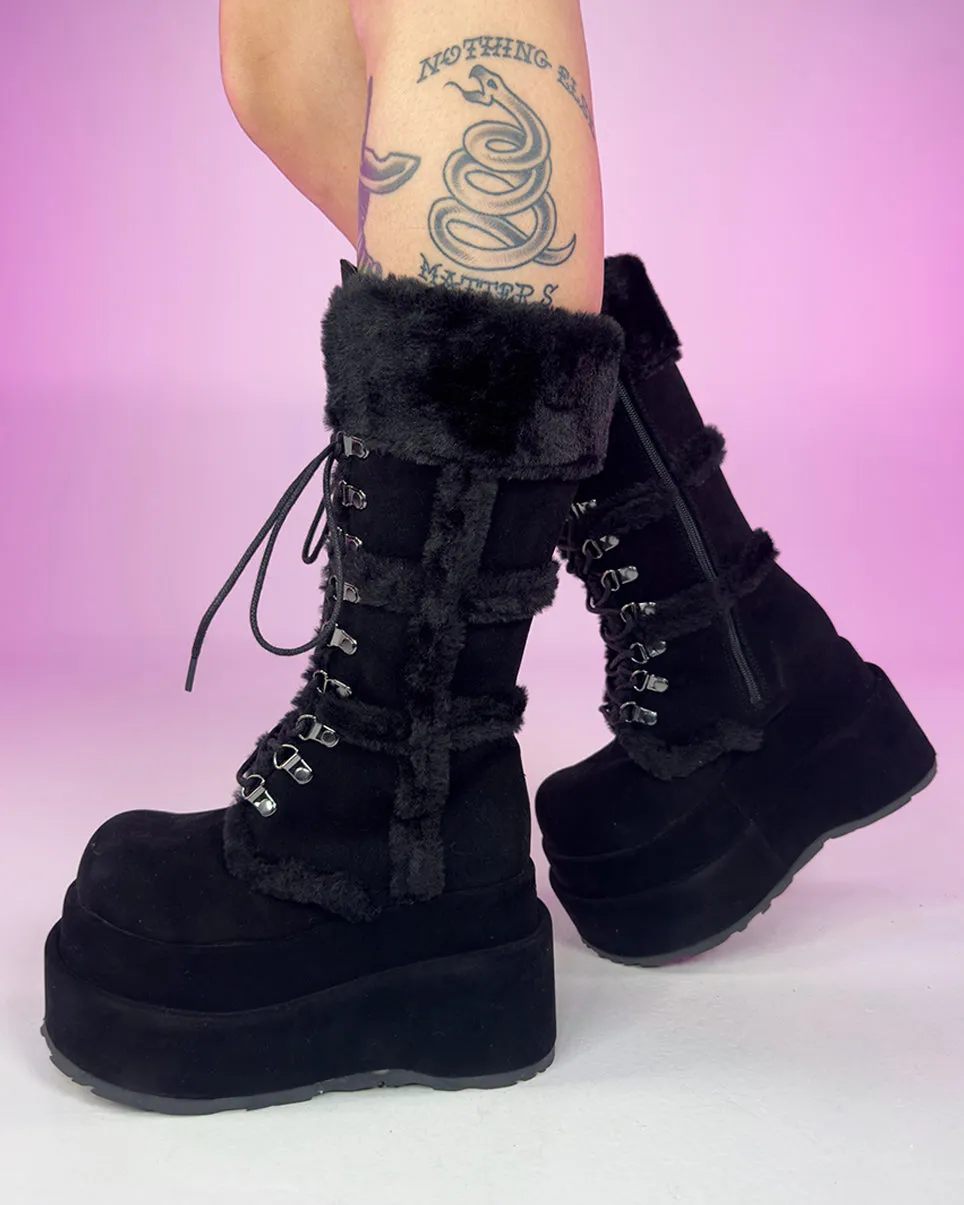 Demonia Black Bear Faux Fur Boots