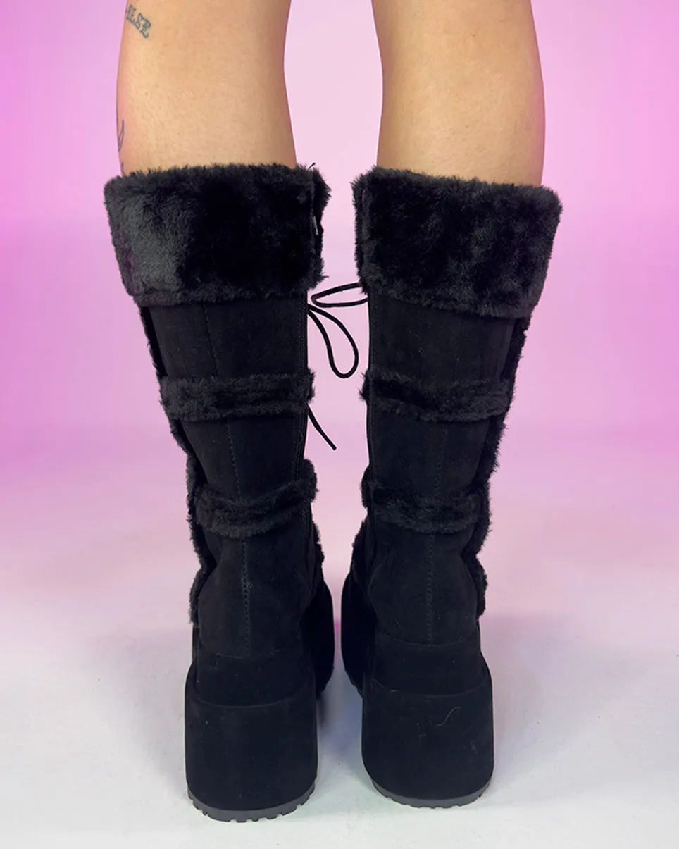 Demonia Black Bear Faux Fur Boots