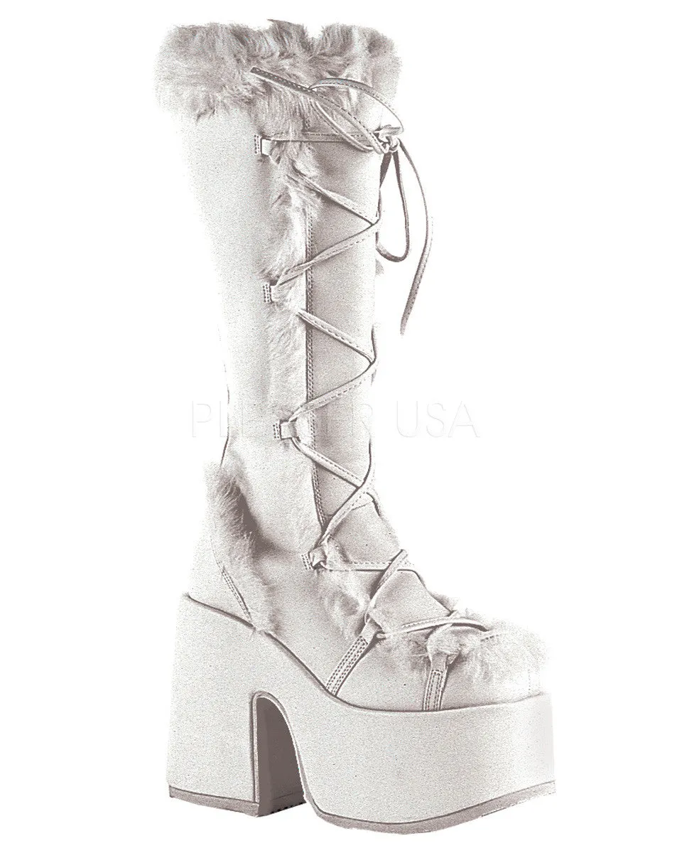 Demonia White Furry Winter Faux Fur Boots