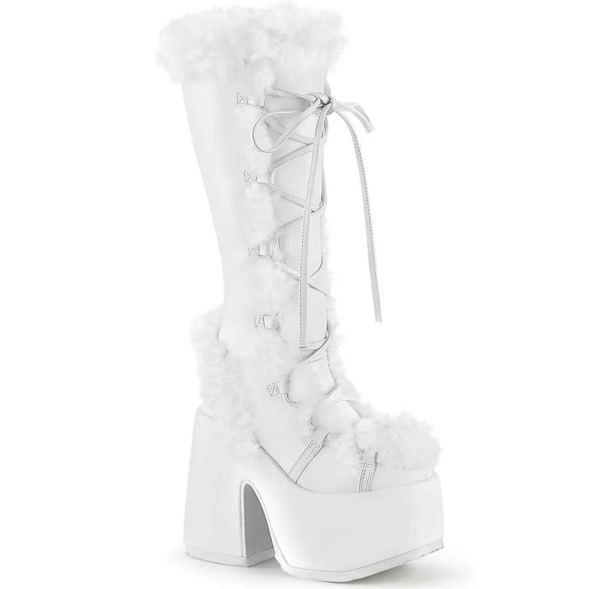 Demonia White Furry Winter Faux Fur Boots