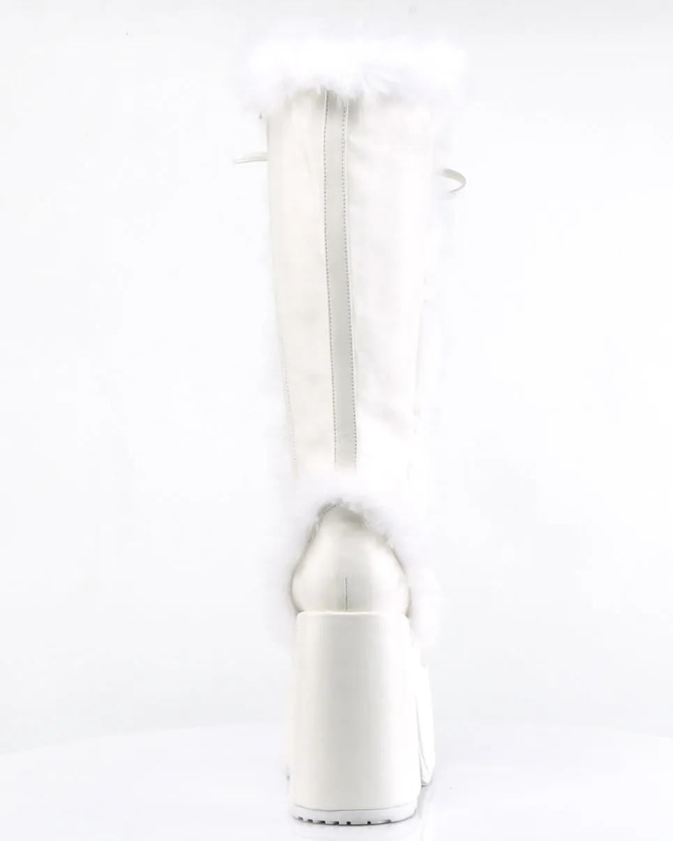 Demonia White Furry Winter Faux Fur Boots