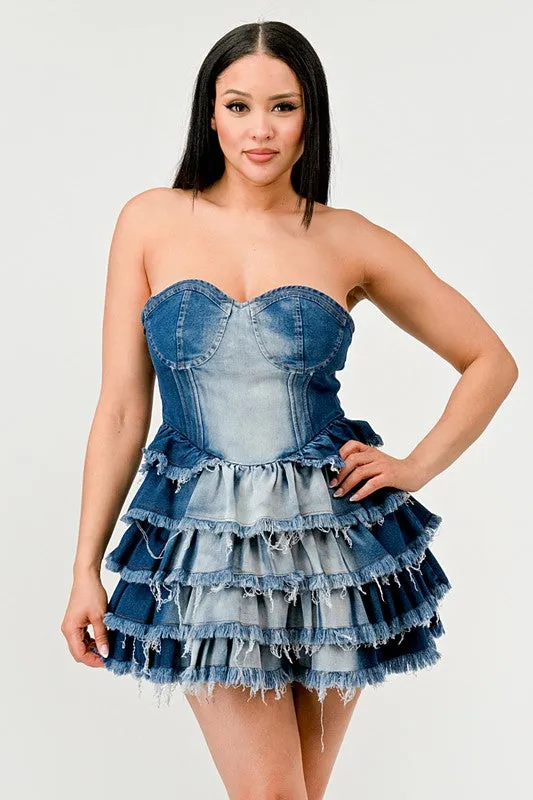 Denim Delight- Denim Tiered Ruffle Dress