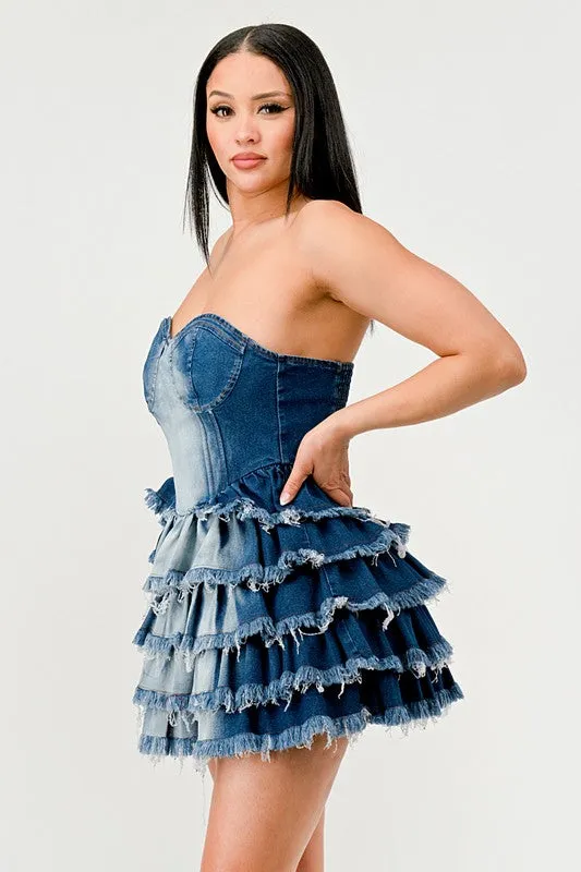 Denim Delight- Denim Tiered Ruffle Dress