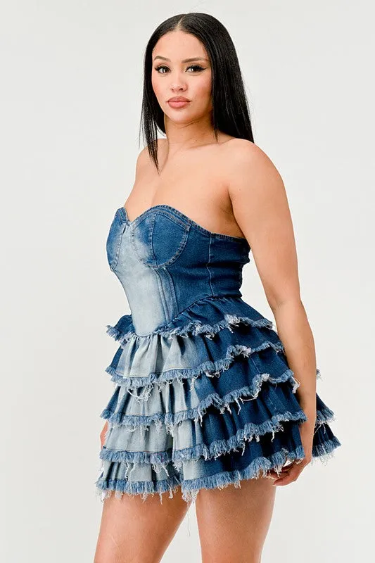 Denim Delight- Denim Tiered Ruffle Dress