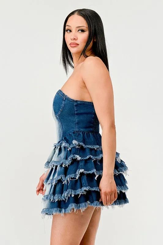 Denim Delight- Denim Tiered Ruffle Dress
