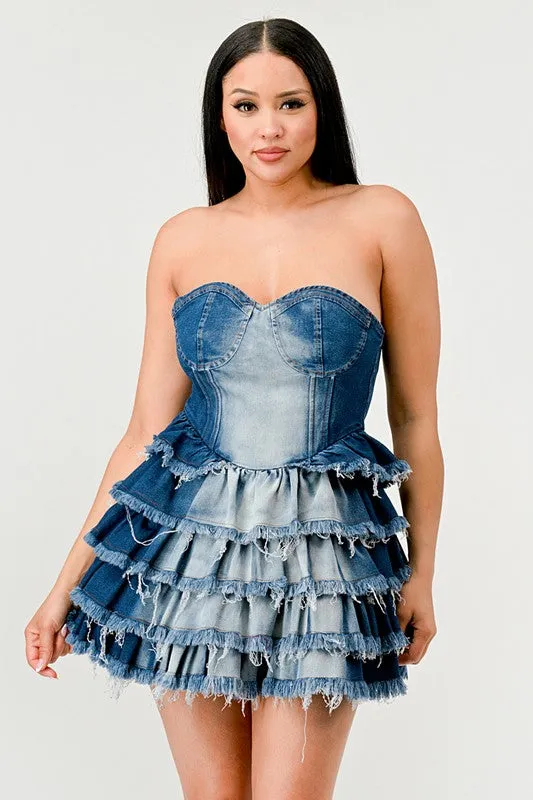 Denim Delight- Denim Tiered Ruffle Dress
