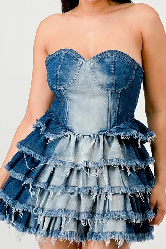 Denim Delight- Denim Tiered Ruffle Dress