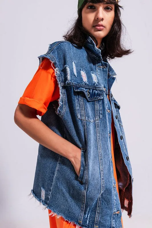 Denim Frayed Vest
