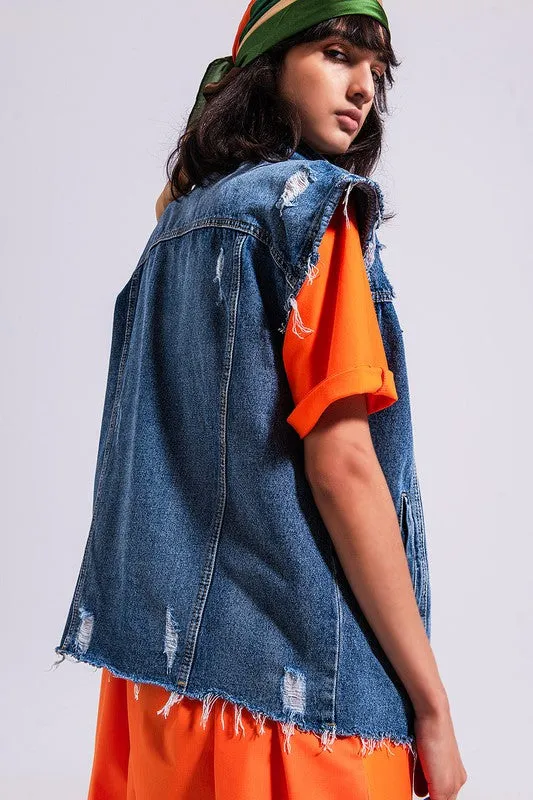 Denim Frayed Vest