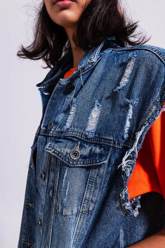 Denim Frayed Vest