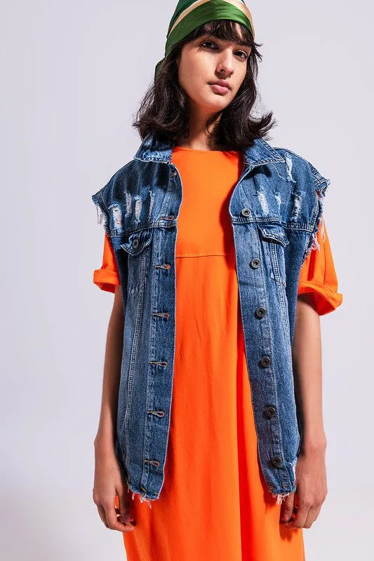 Denim Frayed Vest