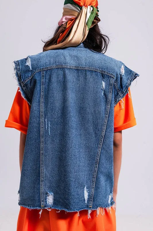 Denim Frayed Vest