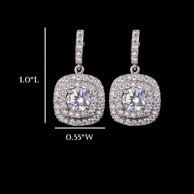 Diamond CZ Square Dangle Earrings, Wedding Crystal Studded Earrings, Minimalist 14K Gold Plated Ear Studs