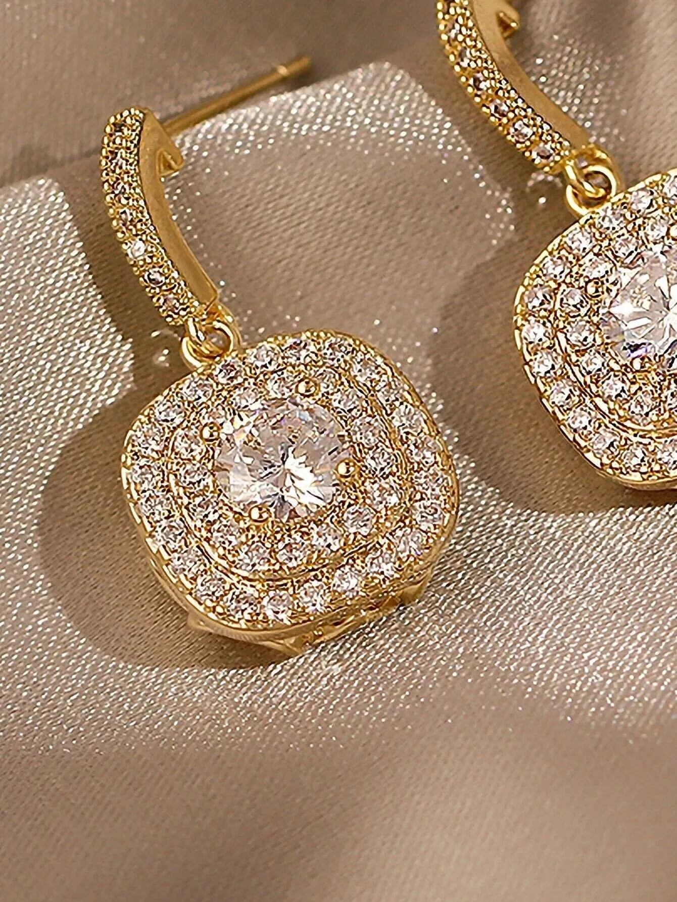 Diamond CZ Square Dangle Earrings, Wedding Crystal Studded Earrings, Minimalist 14K Gold Plated Ear Studs