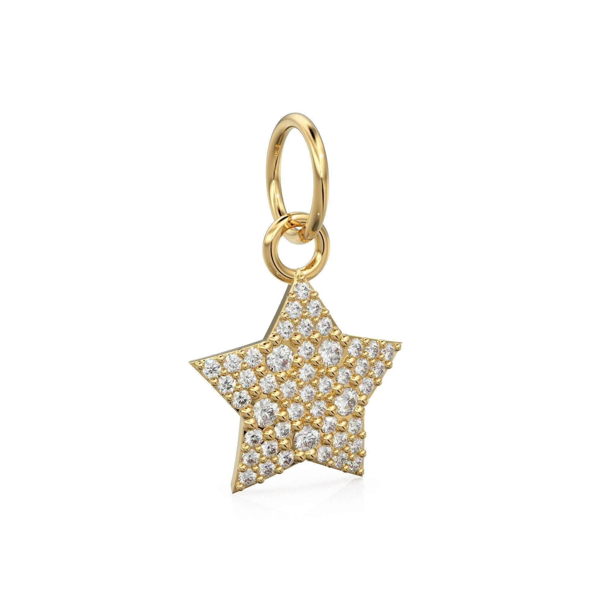 Diamond Solid Gold Pave Star Charm / 18k Gold Star Pendant / Petite Brilliant Diamond Charm / Solid Gold Star Charm / Charm for Bracelets