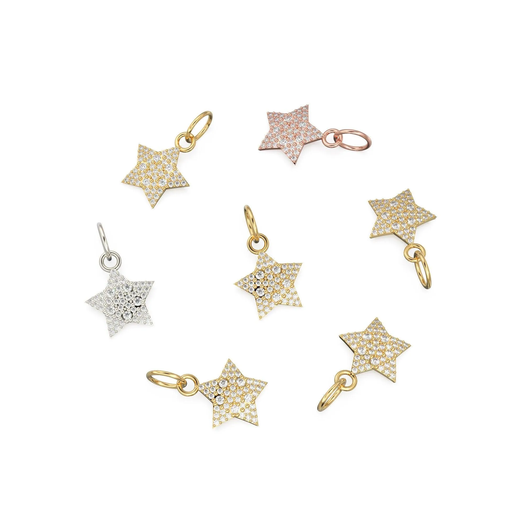 Diamond Solid Gold Pave Star Charm / 18k Gold Star Pendant / Petite Brilliant Diamond Charm / Solid Gold Star Charm / Charm for Bracelets